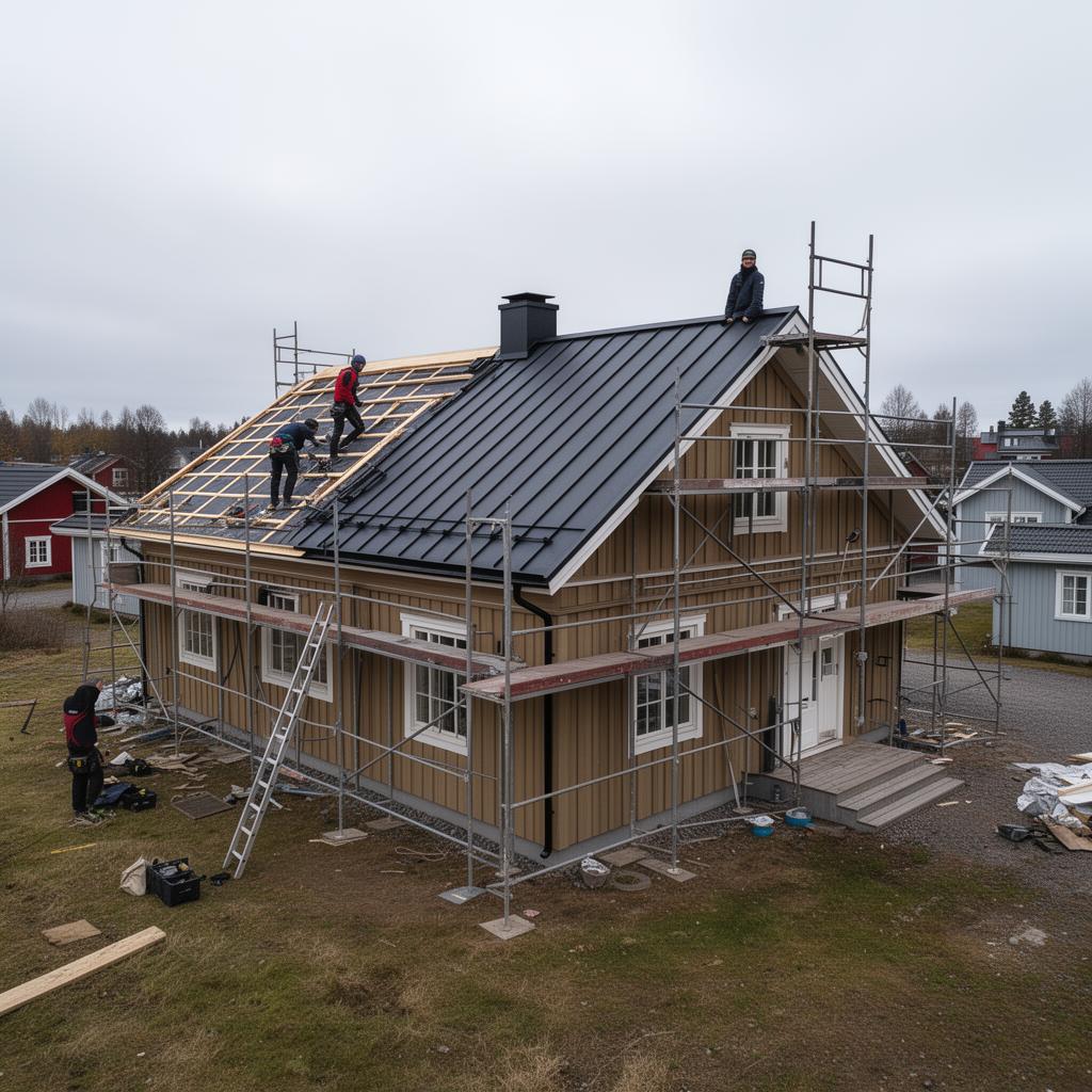 Kattoremontti käynnissä – telineet ja peltikatteen asennus suomalaisessa talossa